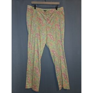 Lauren Ralph Lauren Lime Green Pink Paisley Chino Ankle Pants Women's Size 14